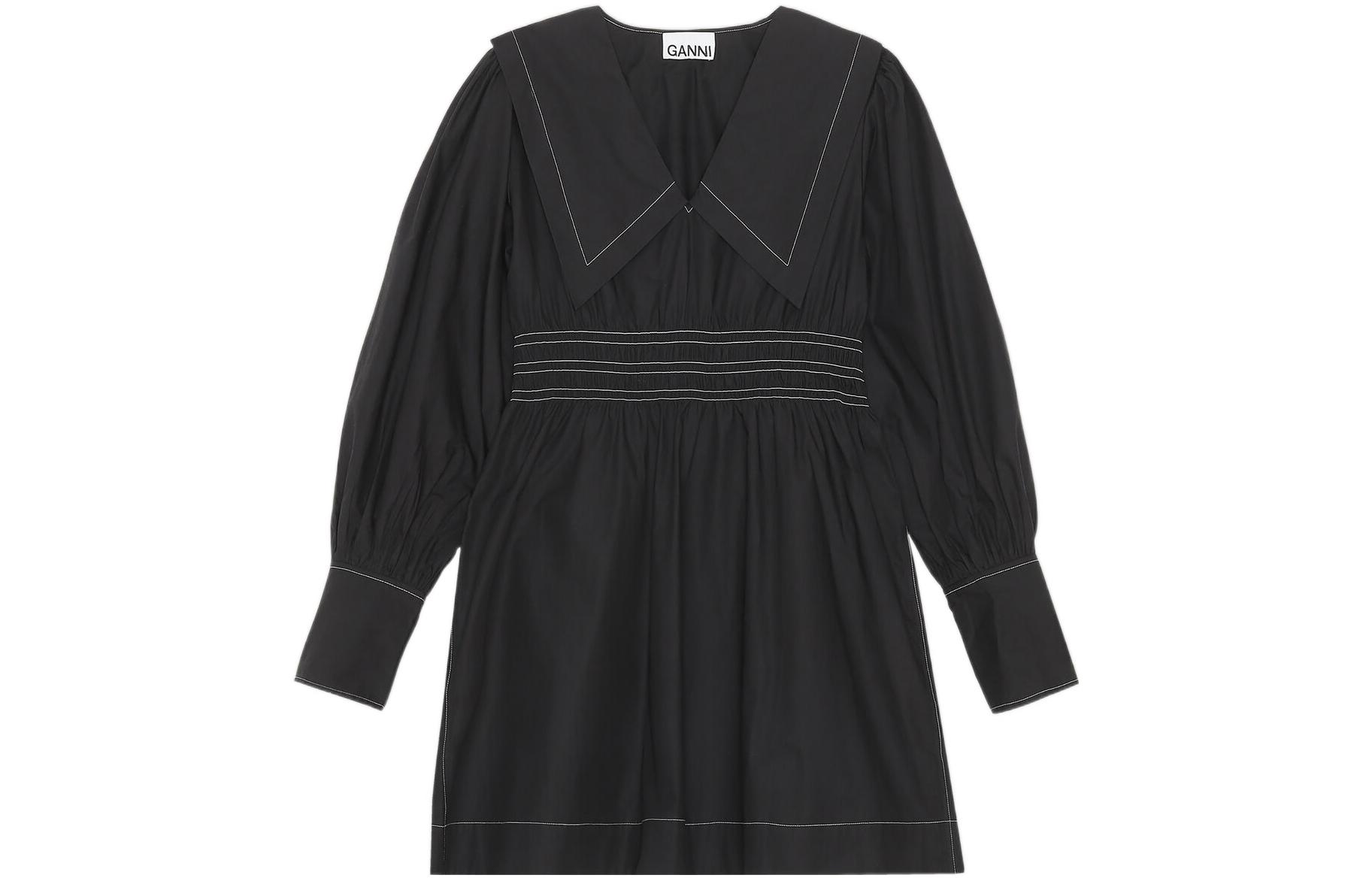 

Ganni Женское платье с длинными рукавами, черное, с отворотом, средней длины