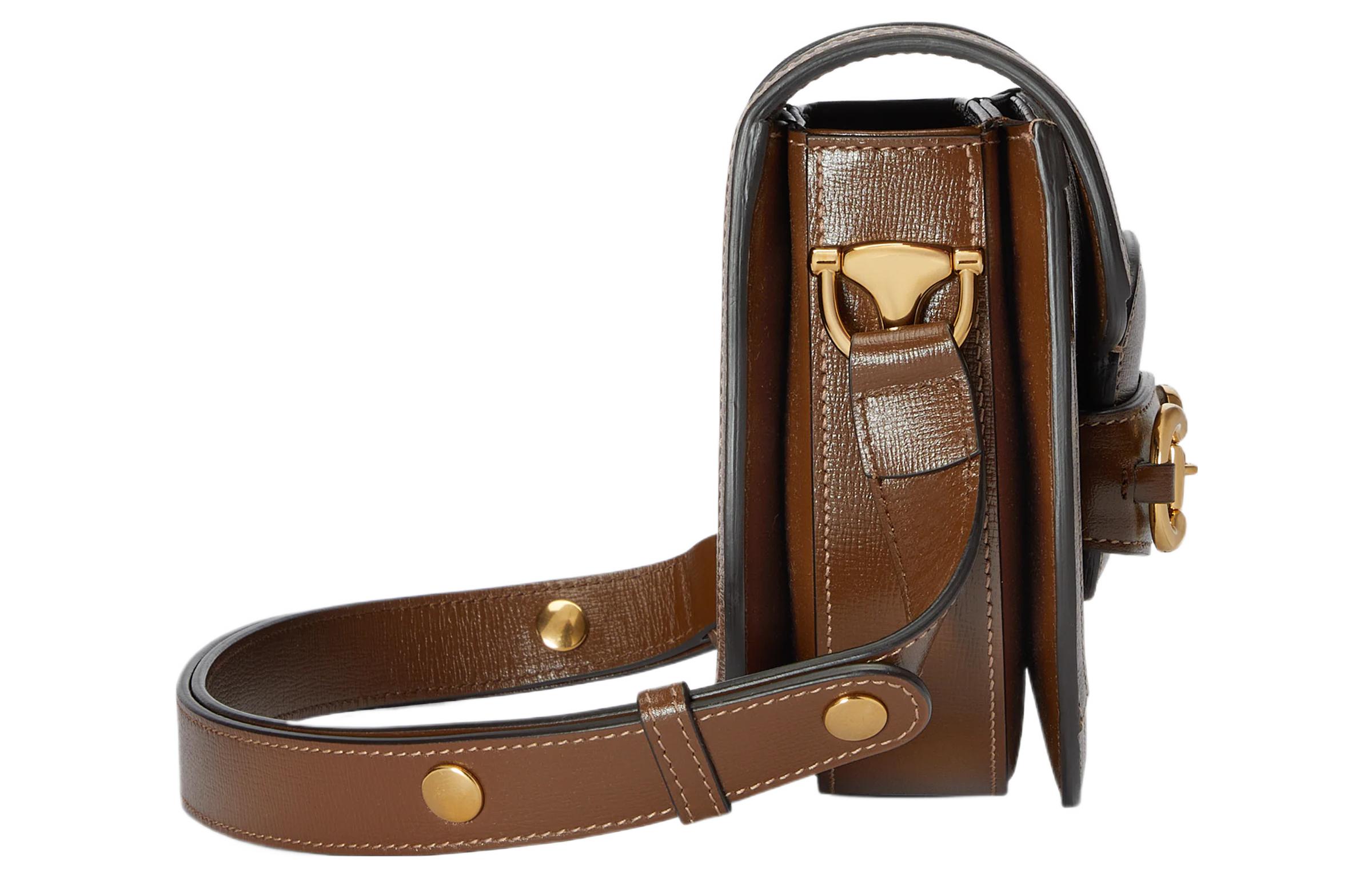 Миниатюрная холщовая сумка Gucci с кожаной отделкой и пряжкой Horsebit — фото 3