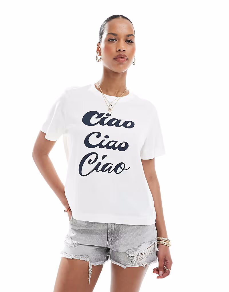 

Футболка свободного кроя Vero Moda с принтом Ciao белого цвета