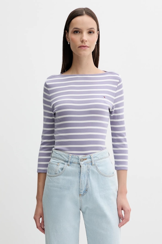 

Хлопковый лонгслив Tommy Hilfiger, фиолетовый