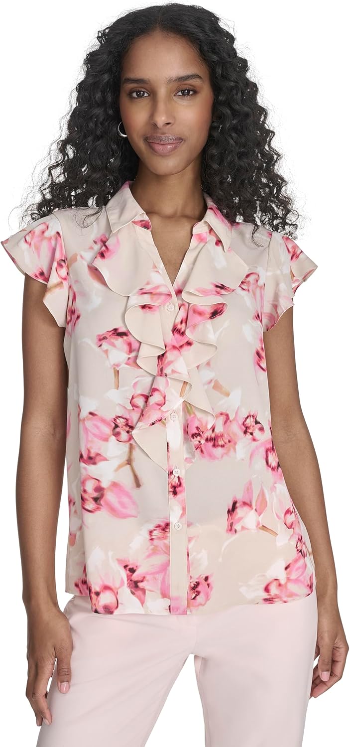 

Женская блузка без рукавов с V-образным вырезом Calvin Klein, Soft Taupe Multi