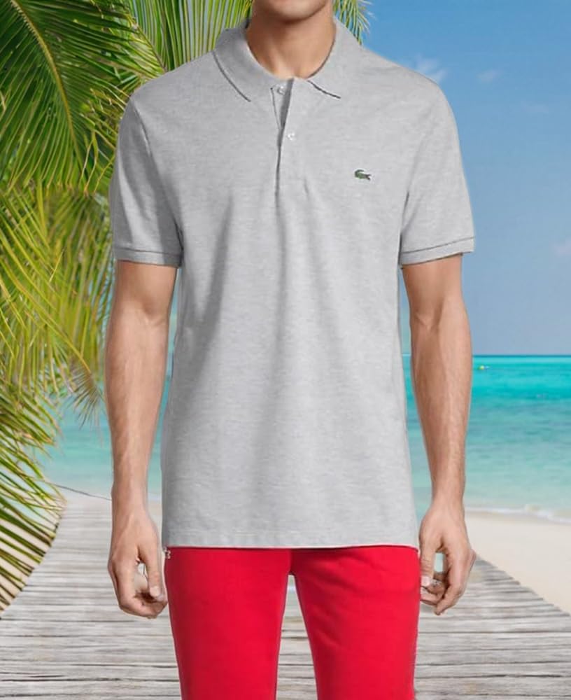 Футболка поло Lacoste Contemporary Collection, мужская, с коротким рукавом, классический крой, Petit Pique, с принтом, Silver Chine — фото 2