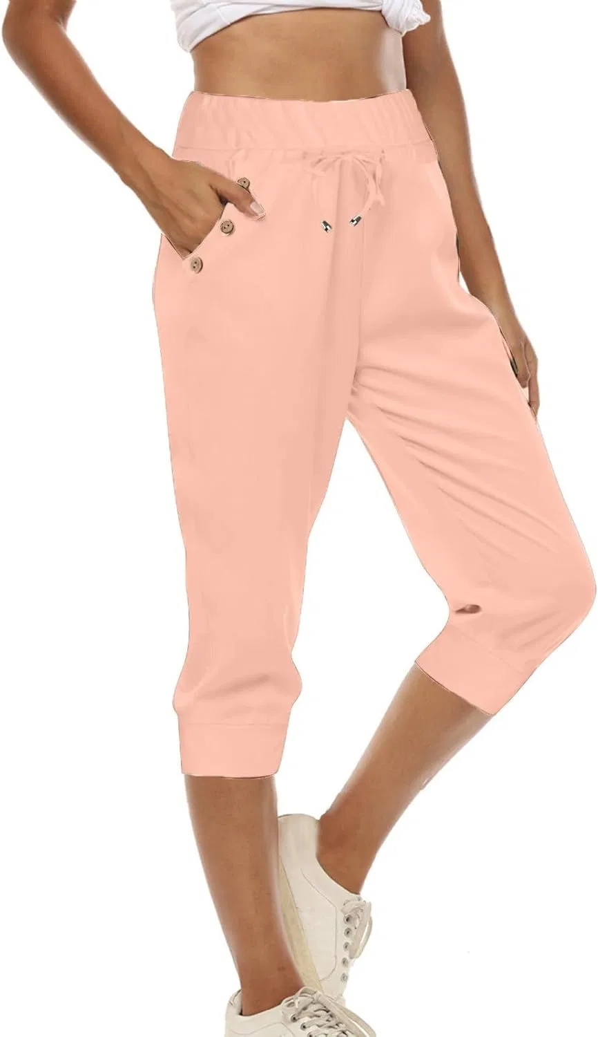 Капри для женщин с высокой талией, легкие, с карманами, 1c-pink — фото 2