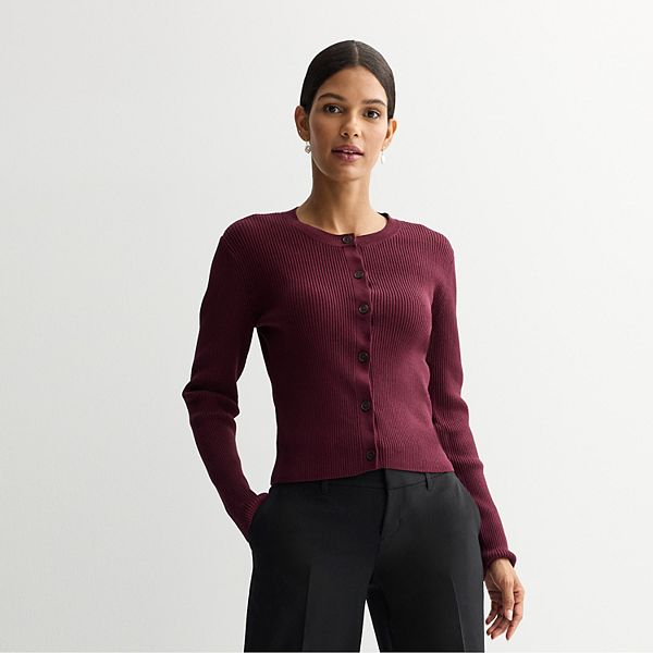 

Женский облегающий кардиган с ребристым воротником-стойкой Nine West, Maddie Plum