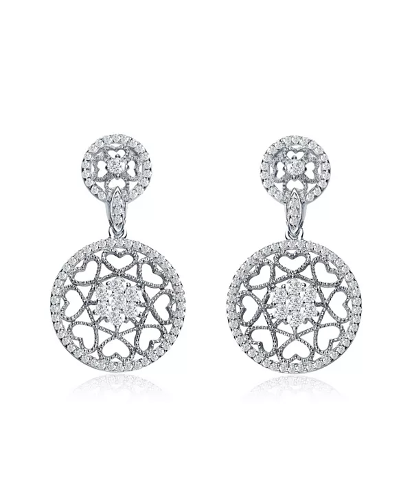 

Серьги из стерлингового серебра с покрытием из белого золота и прозрачными кубическими цирконами в форме круглого сердца Genevive, white