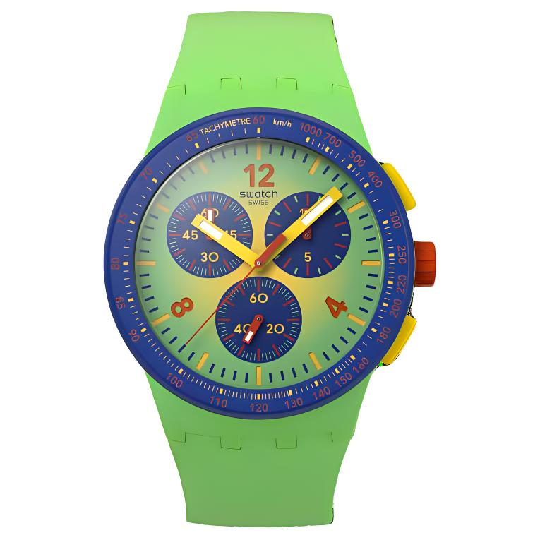 

SWATCH Часы Original Collection Quartz Movement Men's Watch Watch 42mm Green Dial Plastic Watch Case Silicone Strap, Green Dial