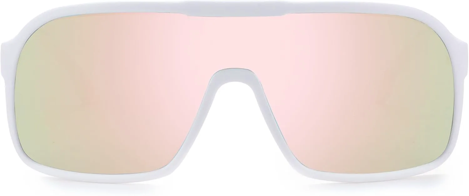 

FEISEDY Модные поляризованные солнцезащитные очки увеличенного размера с цельными светоотражающими линзами, спортивные солнцезащитные очки B0122, White/Pink Mirror