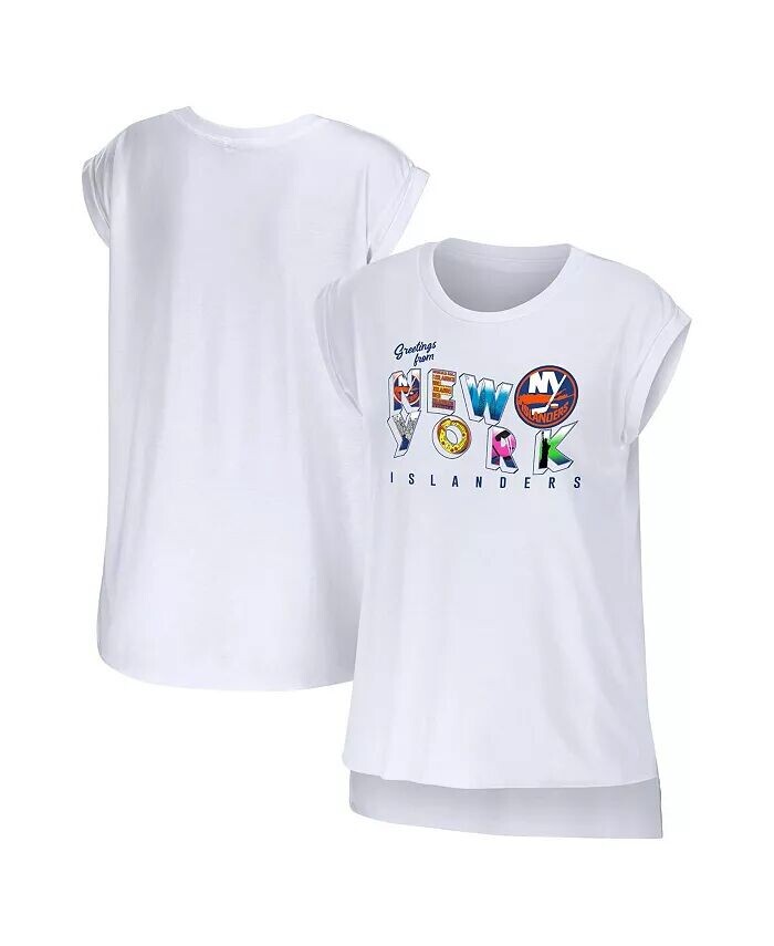 

Женская белая футболка New York Islanders Greeting From Muscle Wear By Erin Andrews