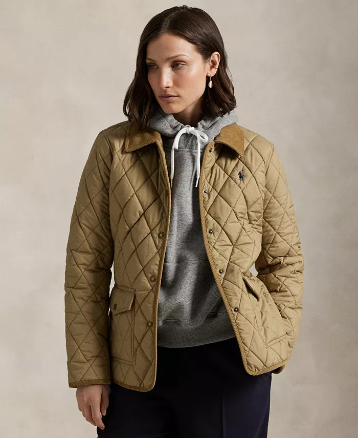 

Женская стеганая амбарная куртка с отделкой из вельвета Polo Ralph Lauren, коричневый/бежевый