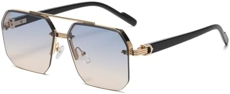 

Модные солнцезащитные очки с многоугольной двойной перемычкой для женщин, минималистичные очки с двойной перемычкой, защита от ультрафиолета UV400 MTZJH, Blue Gradient Yellow