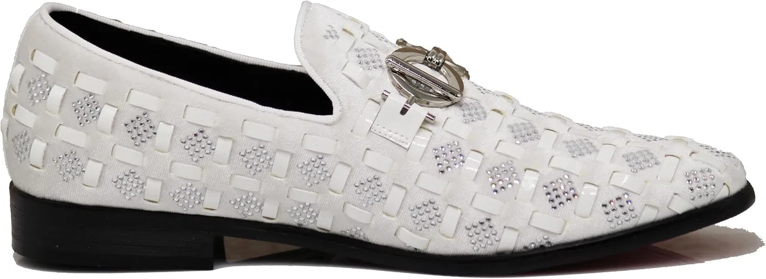 Мужские модные туфли-слипоны Enzo Romeo UTA с пряжкой и стразами, White 01 — фото 3