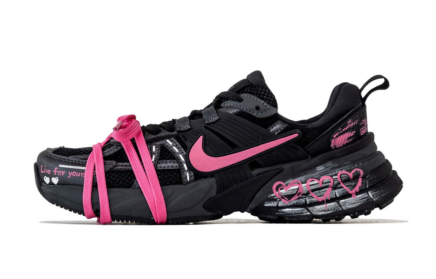 

Кроссовки для бега V2K Run женские с низким верхом, черные/розовые/белые Nike