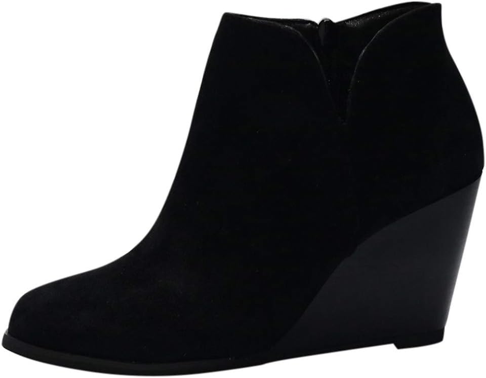 

Женские платформенные ботинки Hbeylia, модные замшевые ботильоны на танкетке с высокими каблуками, короткие ботинки-лодочки, зимняя обувь для рождественской свадьбы и вечеринки, черный