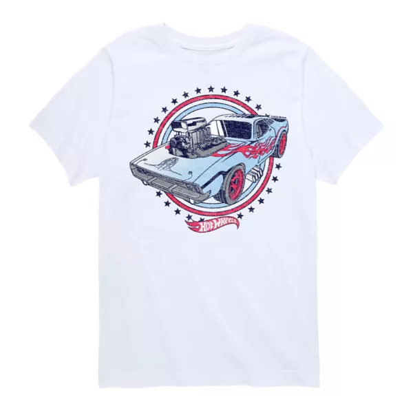 

Футболка с рисунком звезд, красно-бело-синяя, для мальчиков 8-20 лет Hot Wheels, белый