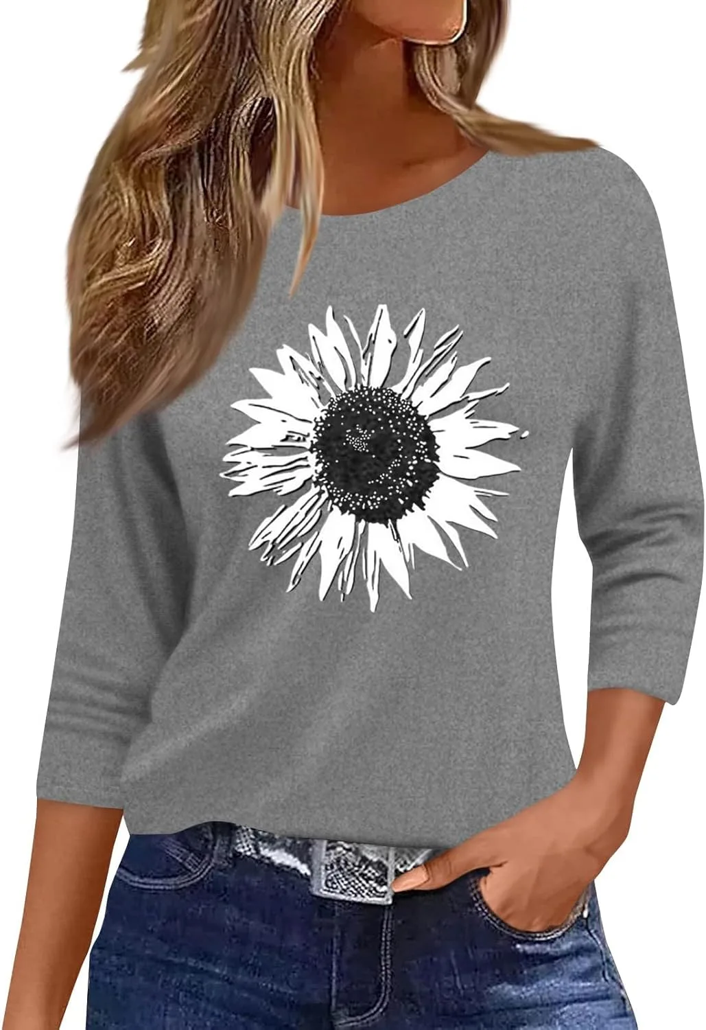 

Летний топ для женщин с 3/4 рукавом и графическим принтом FQZWONG