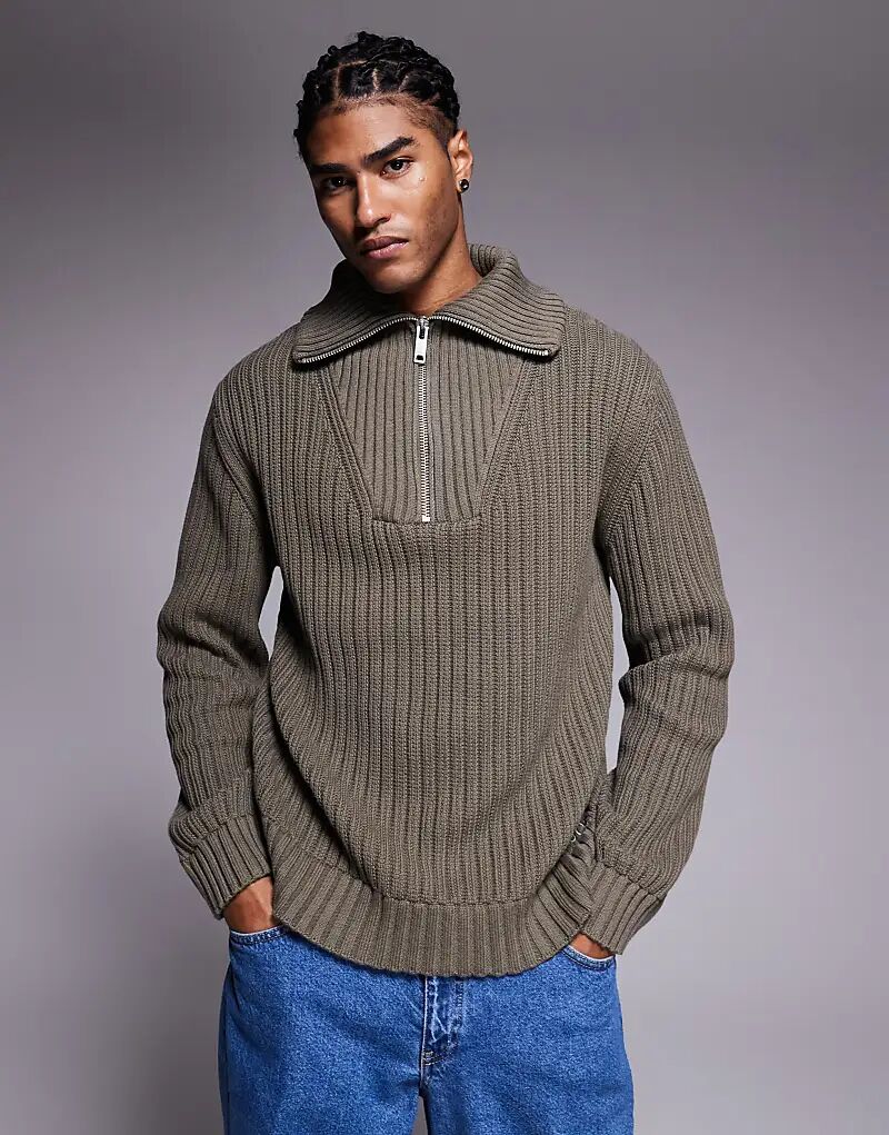 

Джемпер HUGO RED Srigg с ребристой отделкой и застежкой-молнией на половину длины, серый