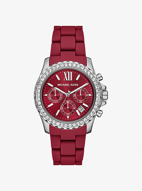 

Крупные часы Everest Pavé из серебра и силикона Michael Kors, красный