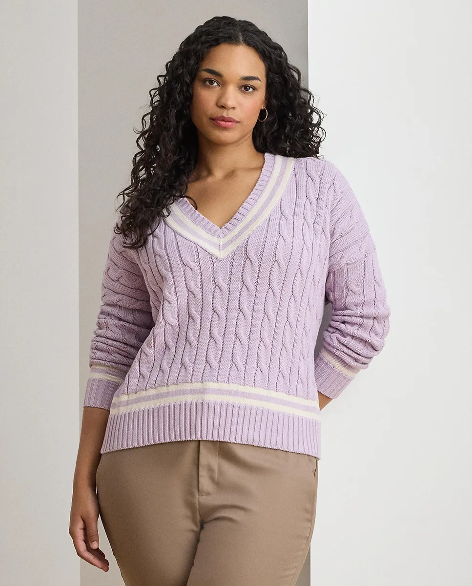 

Женский свитер большого размера из хлопка Lauren Ralph Lauren Woman, сиреневый
