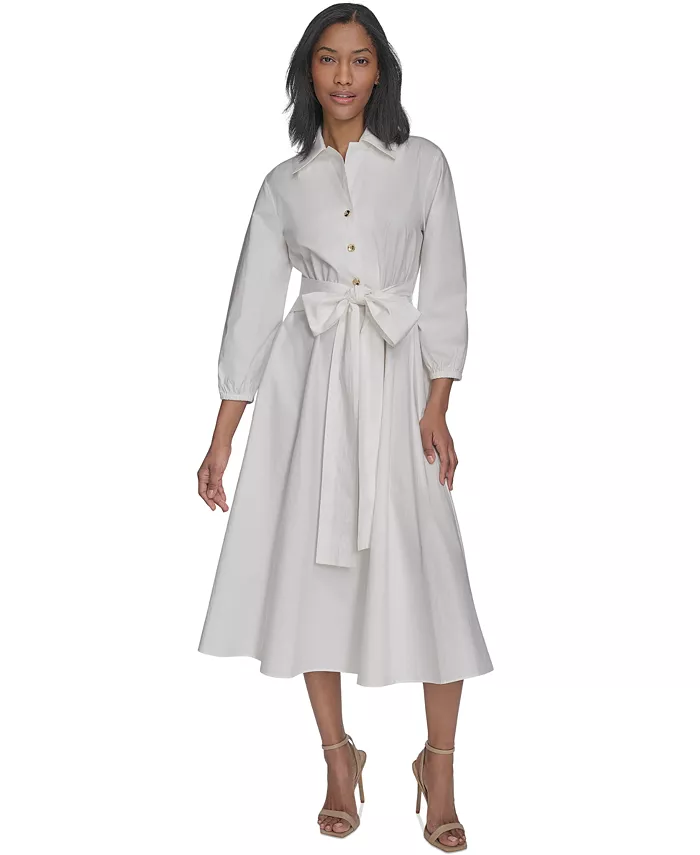 

Женское хлопковое платье с поясом на талии Fit & Flare Halston, белый