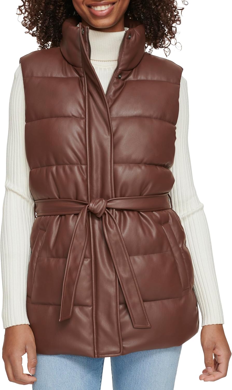 

Levi's Женская пуховик-жилет из экокожи, Chocolate Brown With Belt