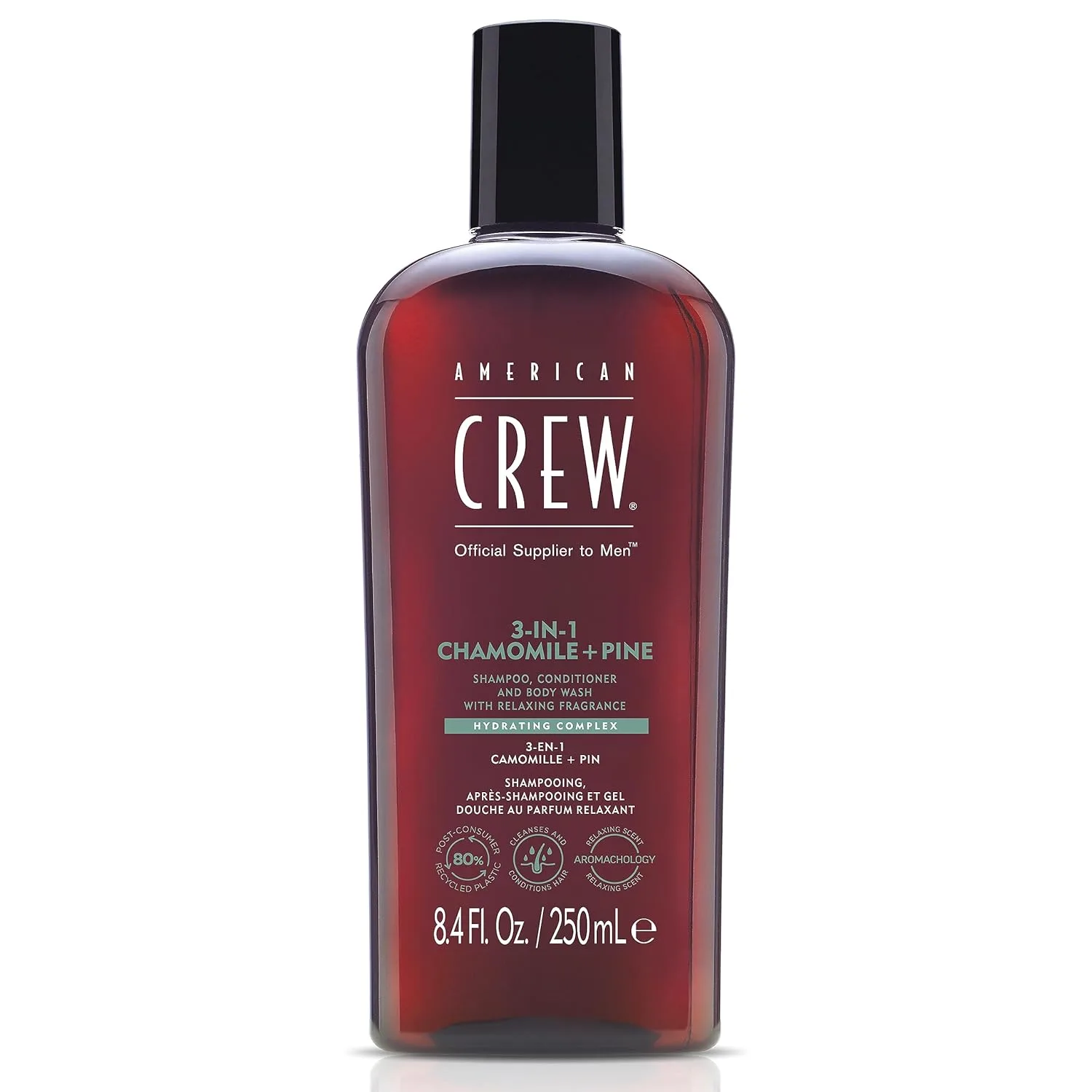 AMERICAN CREW 3-в-1 Ромашка и сосна, шампунь, кондиционер и гель для душа для мужчин, комплексный уход с успокаивающим и расслабляющим ароматом, 8,4 жидких унции 248 мл (1 шт.)