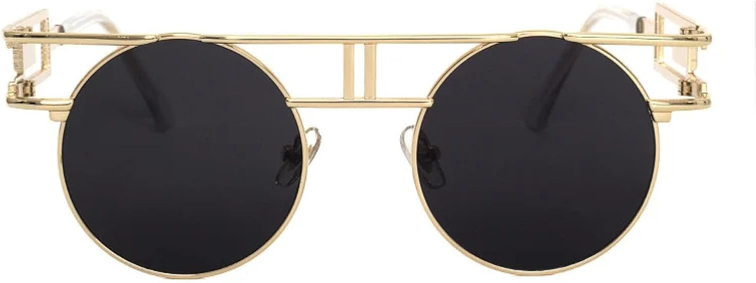 

Круглые солнцезащитные очки из сплава для женщин и мужчин, модные, с большими зеркальными оправами, в стиле стимпанк, с защитой от УФ-излучения UV400 TKKTLLT, C3gold-black