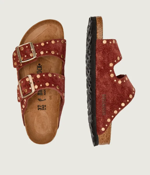 Тапочки из кожи Аризона с заклепками Birkenstock, красный — фото 4