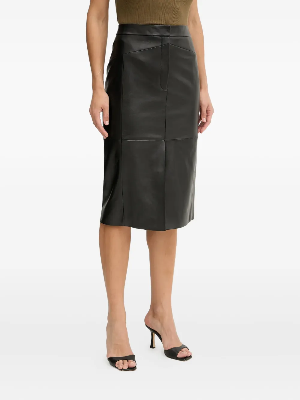 

Кожаная юбка миди со вставками BOSS, черный