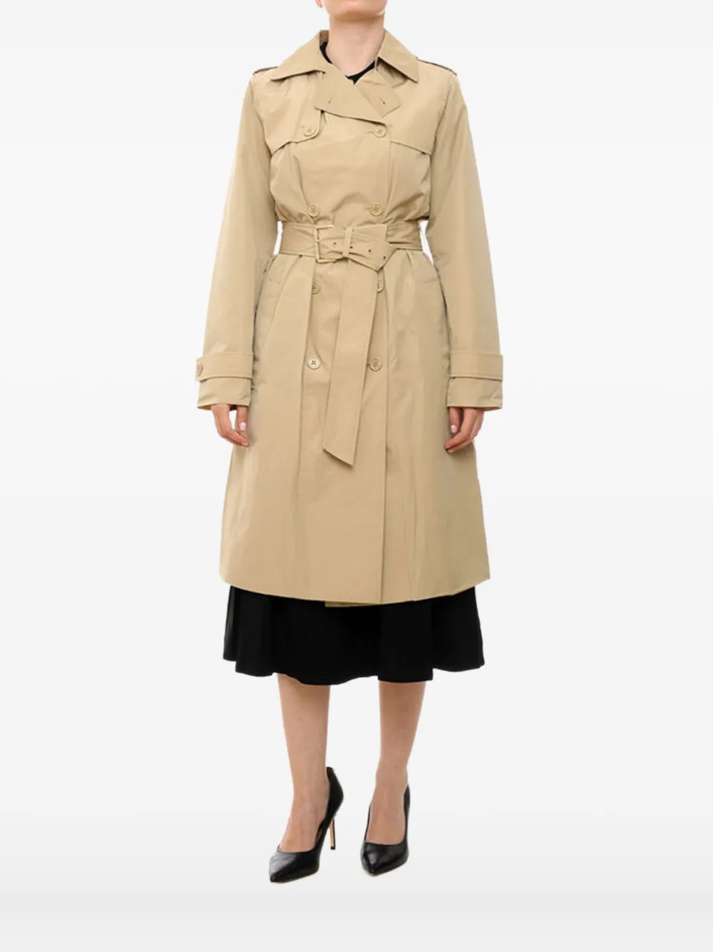 

Двубортный тренч с поясом MICHAEL KORS, нейтральный