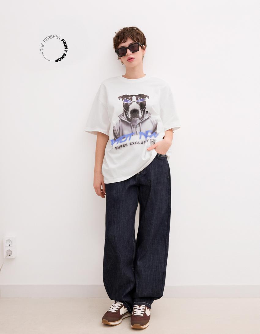 

Футболка с коротким рукавом Bershka Wearable Art Bershka, белый