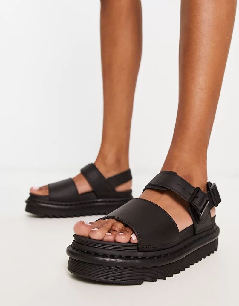 

Черные кожаные сандалии Dr Martens Voss на толстой подошве на плоской подошве