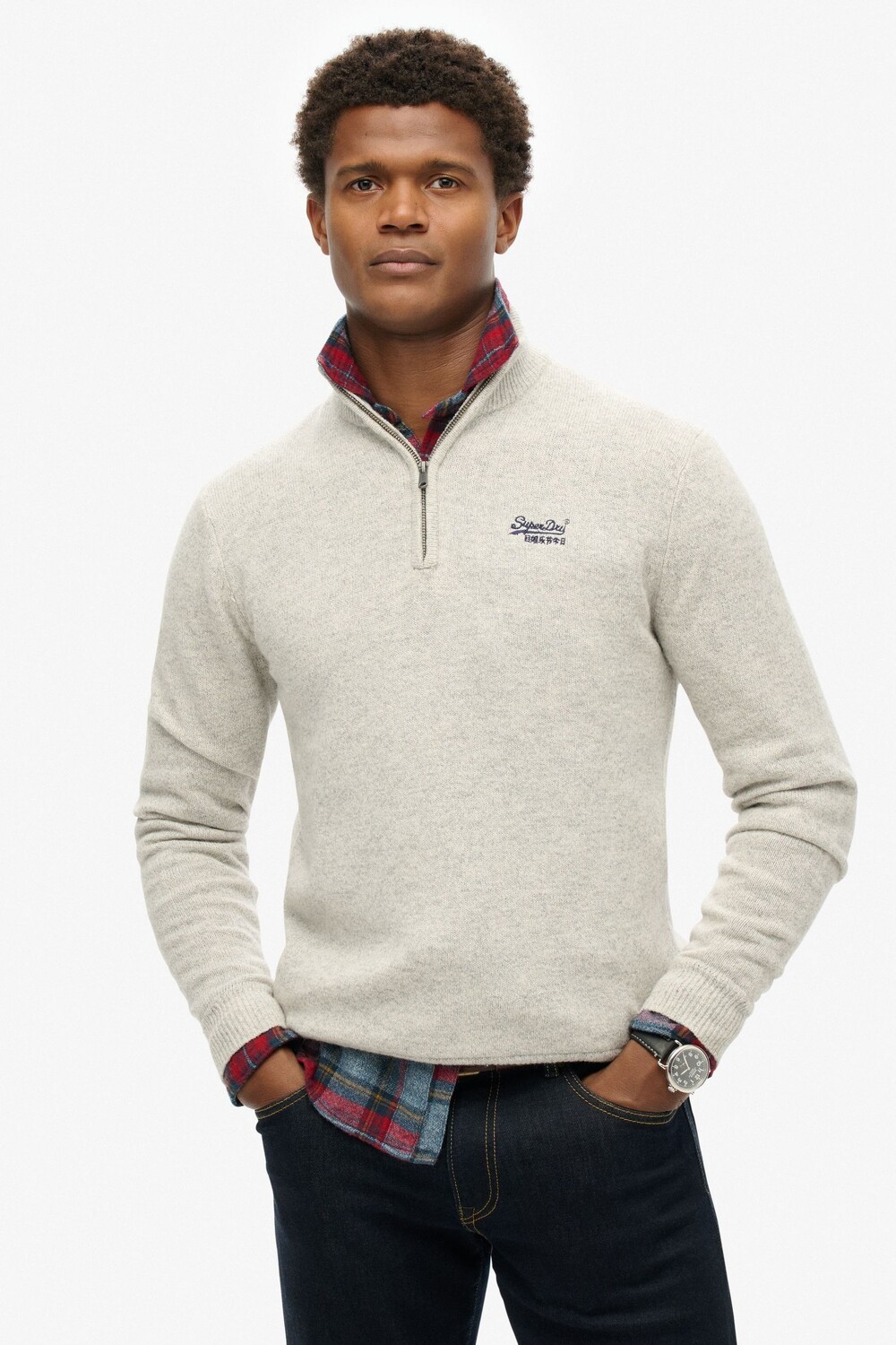 

Джемпер Essential с вышивкой и застежкой молнией на половину длины Superdry, серый