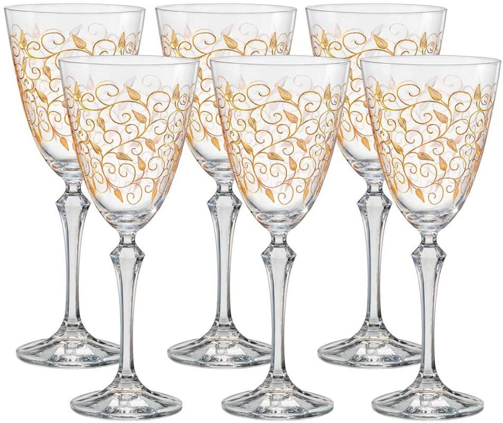 

Бокалы для белого вина Bohemia Crystal, бокал для вина, модель Leaves Gold, золотая гравировка, набор из 6 шт., 250 мл Crystalex