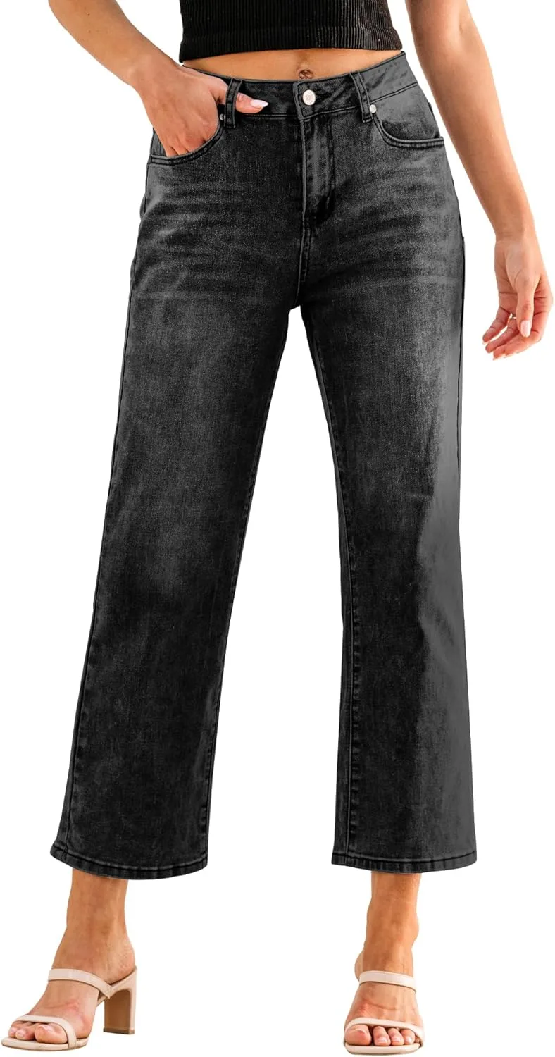 

GRAPENT Джинсы для женщин высокие на талии прямые свободные укороченные