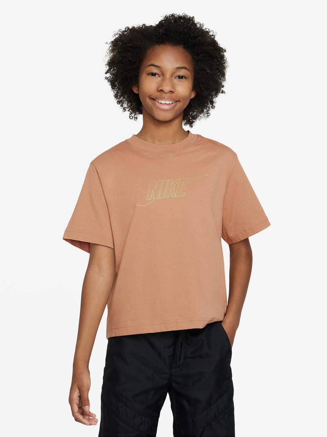 

Футболка Nike G NSW TEE BOXY METALLIC HBR, коричневый