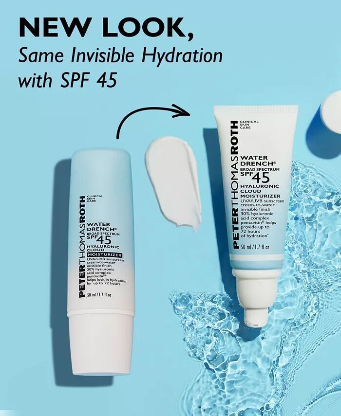 Water Drench Broad Spectrum SPF 45 Гиалуроновое увлажняющее солнцезащитное средство Cloud, 1,7 унции Peter Thomas Roth — фото 3