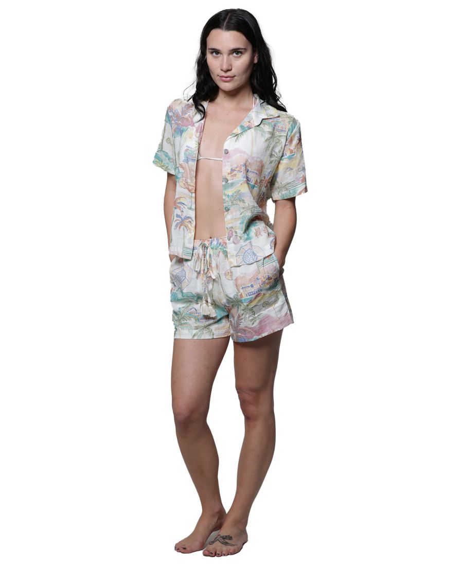

Женская купальная рубашка с коротким рукавом и пуговицами J Valdi, Pastel Multi