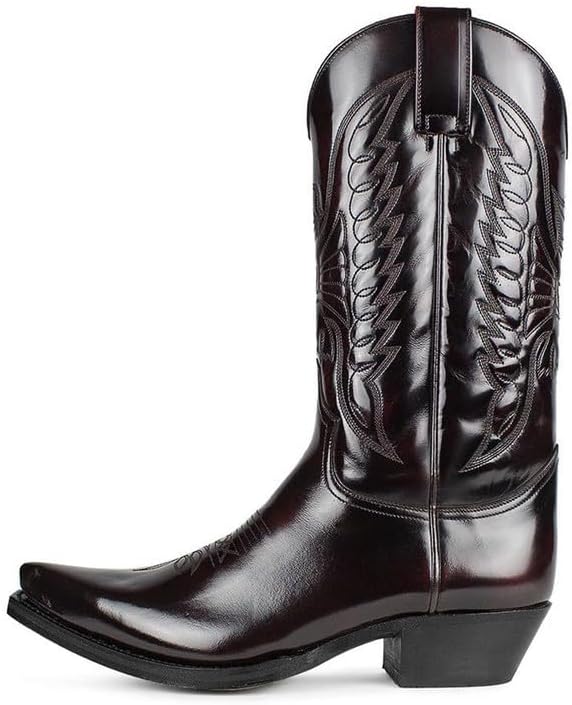 

Мужские сапоги ZZQTBCDKY Western с классической вышивкой в ковбойском стиле, ретро, с противоскользящей подошвой, заостренным носком, массивным каблуком и средним голенищем, сапоги без застежки, темно-коричневый