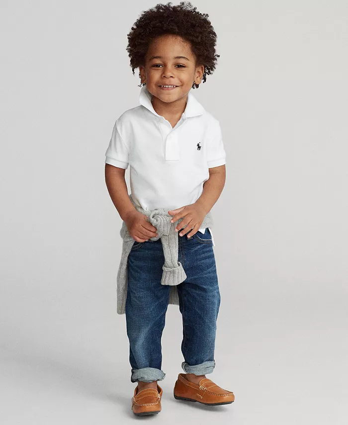 Детская и мальчиковая хлопковая поло с сетчатой тканью Polo Ralph Lauren, белый — фото 3