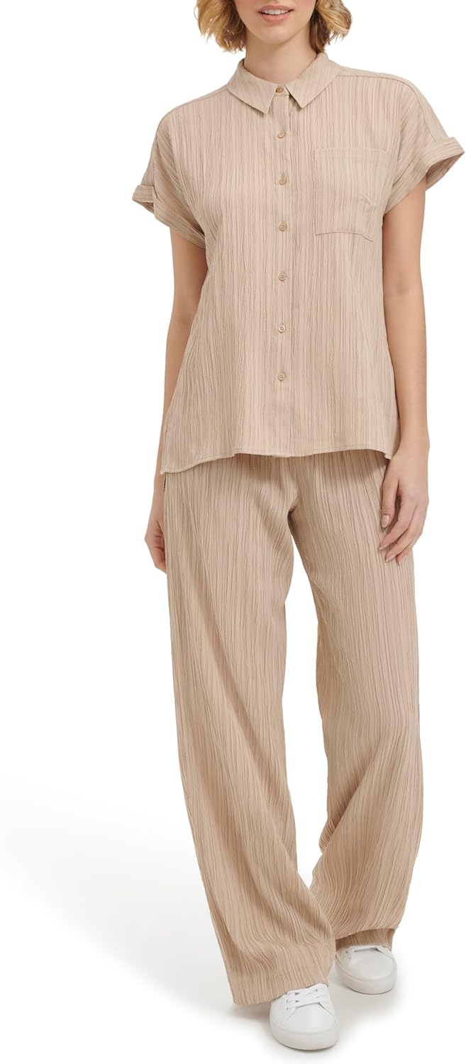 

Женская блузка Calvin Klein с воротником на пуговицах и короткими рукавами, Latte