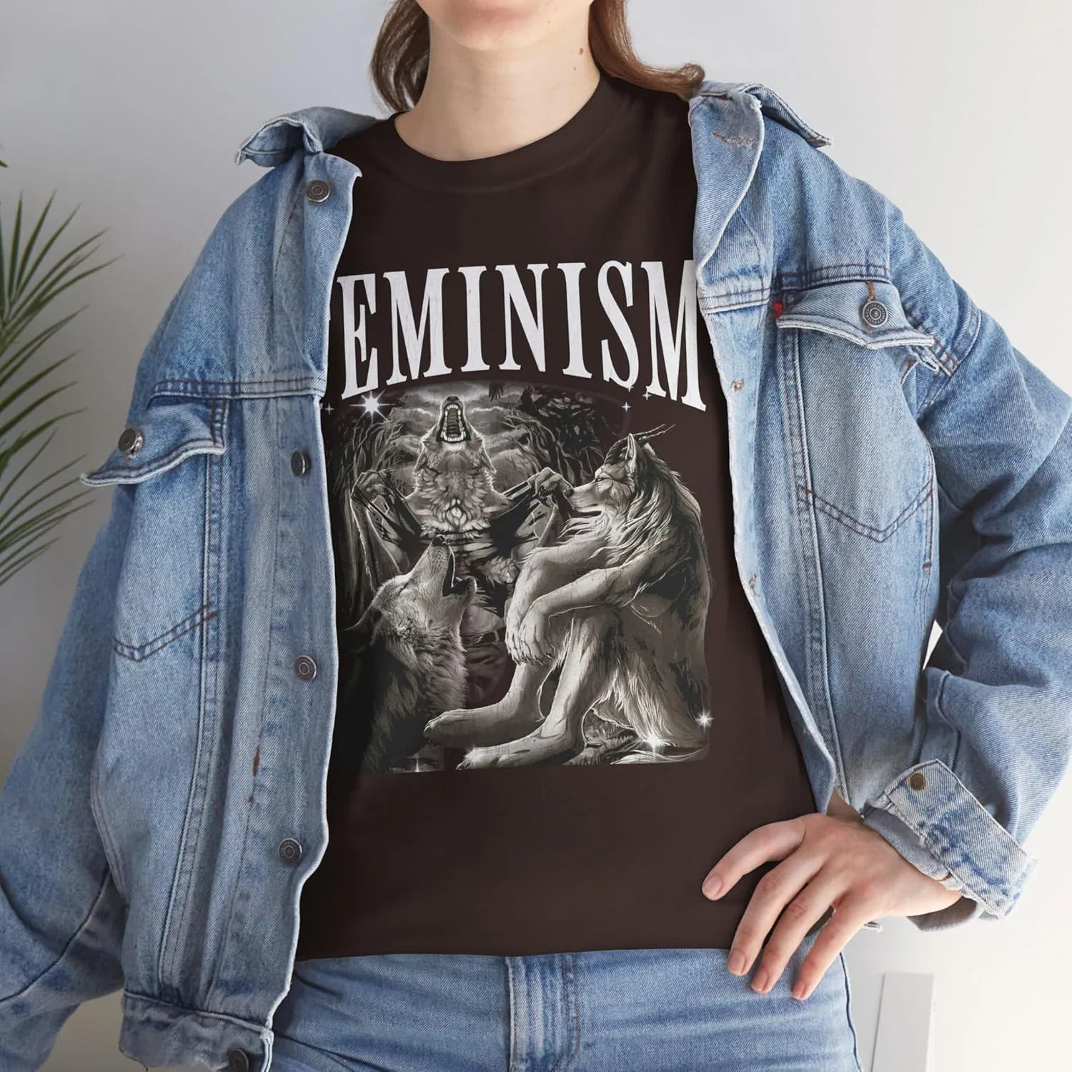 Футболка Funny Feminism, Alpha Wolf Bold Cringe Werewolf Memes, винтажный бутлег 90-х, хлопок GENERIC, Dark Chocolate — фото 3