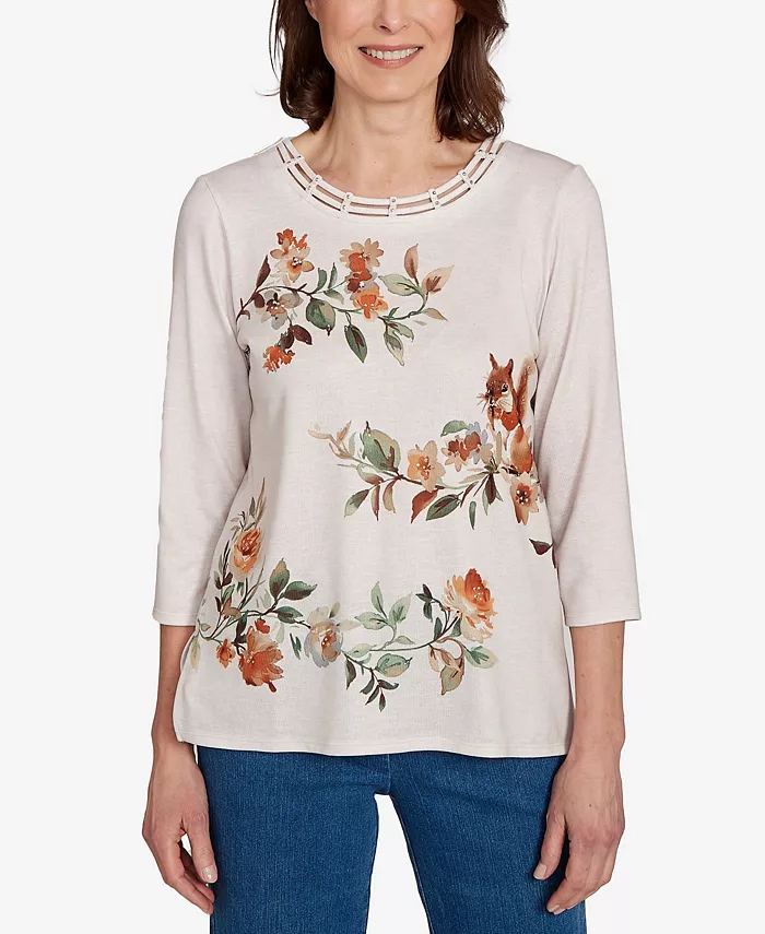 

Топ Petite Floral Harvest Alfred Dunner, коричневый/бежевый