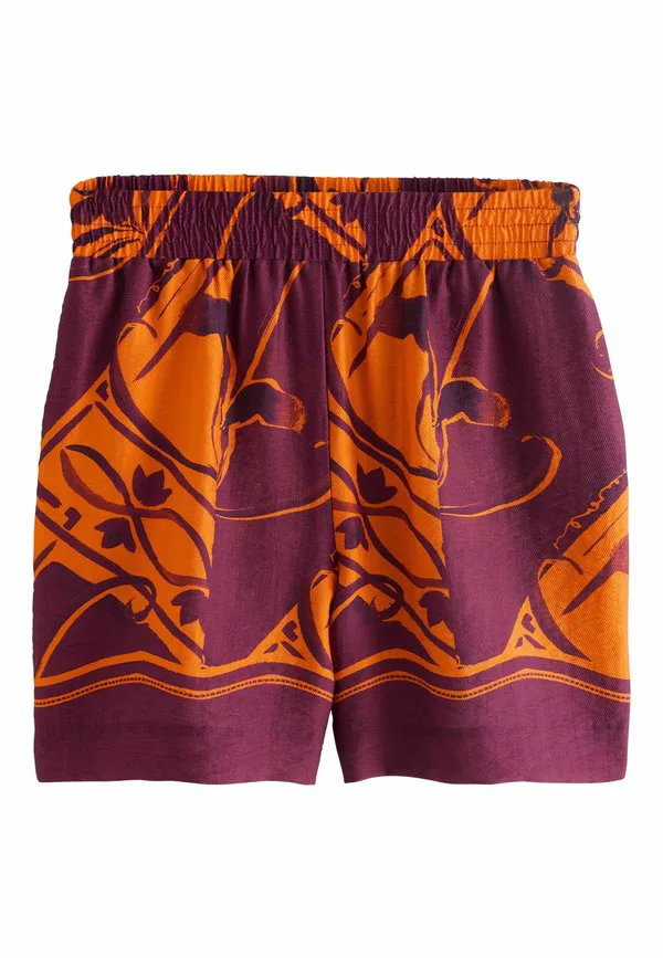 Шорты прямого кроя с эластичным поясом для отдыха. Next, Orange Burgundy Border Print