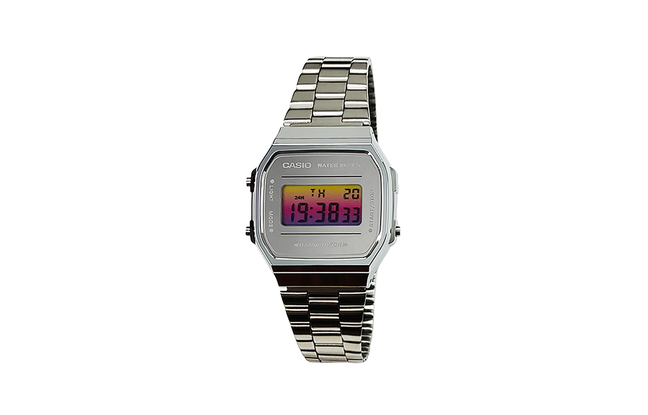 

CASIO Часы Retrofit Series Quartz Movement Stainless Steel Strap Watch Men's Watch Red Watch Dial, Silver Dial Yellow Pink Gradient Watch Glass