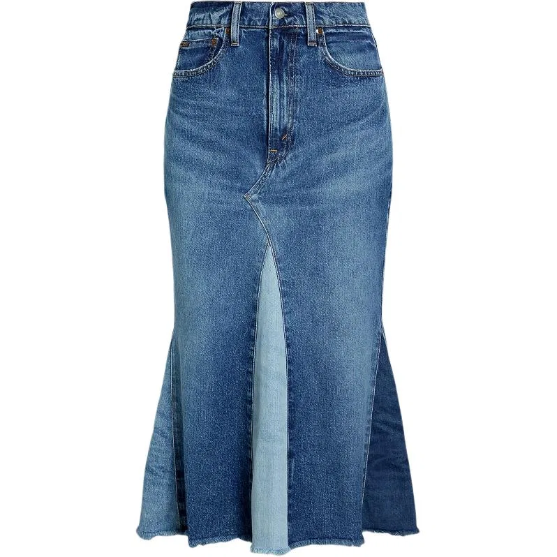 Юбка макси из денима в стиле пэчворк Polo Ralph Lauren, Blue