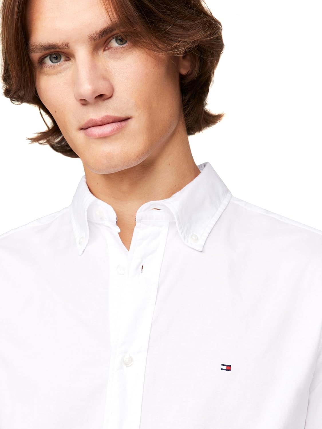 Мужские рубашки Tommy Hilfiger Poplin с длинным рукавом, классического кроя, застегивающиеся на пуговицы, также доступны в размерах для больших и высоких размеров., White — фото 2