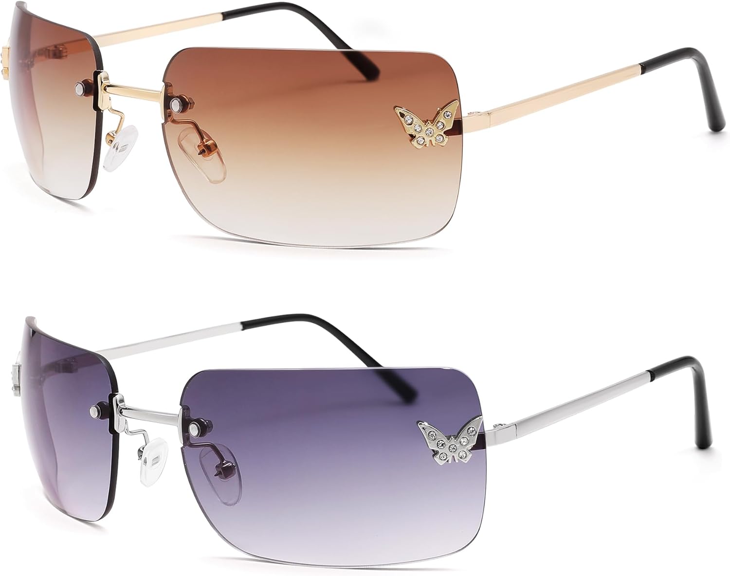 

Солнцезащитные очки прямоугольной формы без оправы для женщин и мужчин, ретро-стиль, квадратные солнцезащитные очки в винтажном стиле, идеальный подарок на Рождество Revemo, C4 Silver/Gradient Grey+gold/Gradient Brown