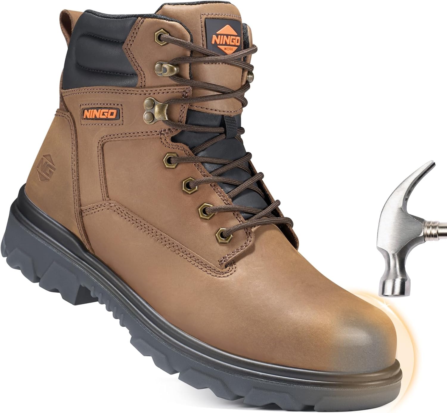 

Ботинки NINGO для мужчин, водонепроницаемые ботинки с стальным носком, устойчивые к проколам, маслу и скольжению, удобные мужские строительные ботинки с защитой EH, кожаная обувь для промышленного использования, коричневый/стальной/золотисто-кор...