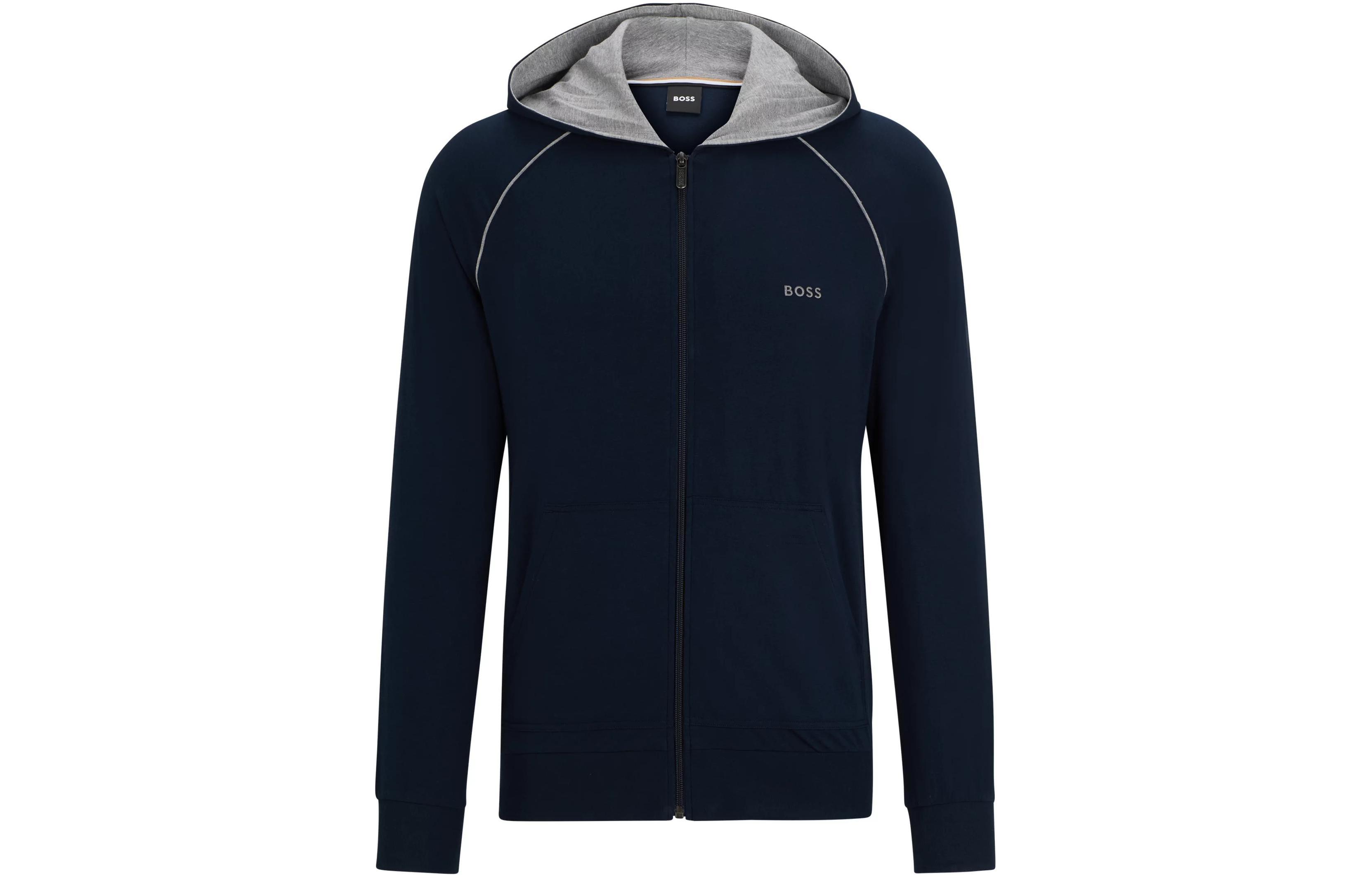 

HUGO BOSS Толстовка с капюшоном из эластичного хлопка на молнии с логотипом, мужская, темно-синий
