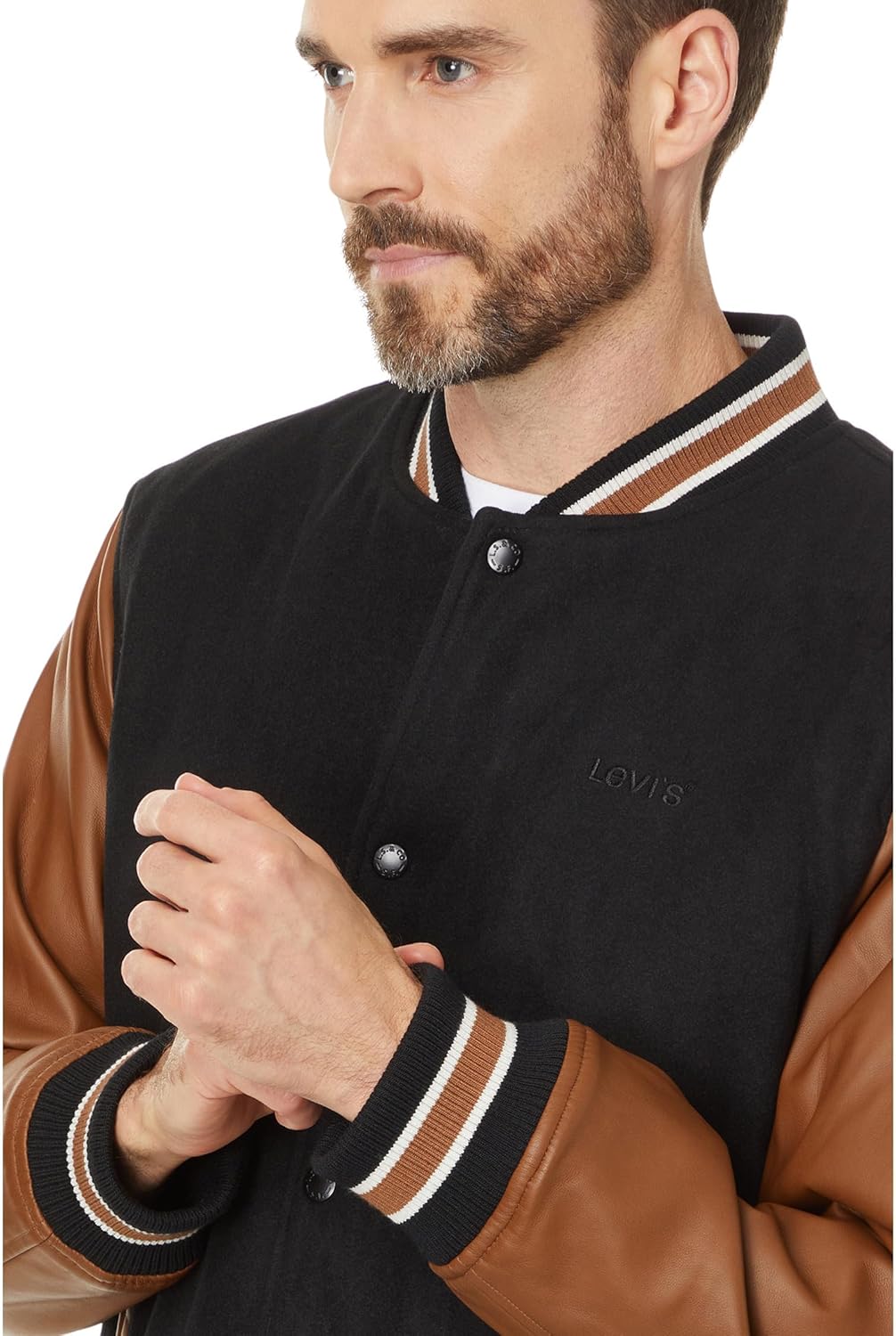 Мужская университетская куртка Levi's Letterman смешанной расцветки, Black Body/Khaki Sleeves — фото 3
